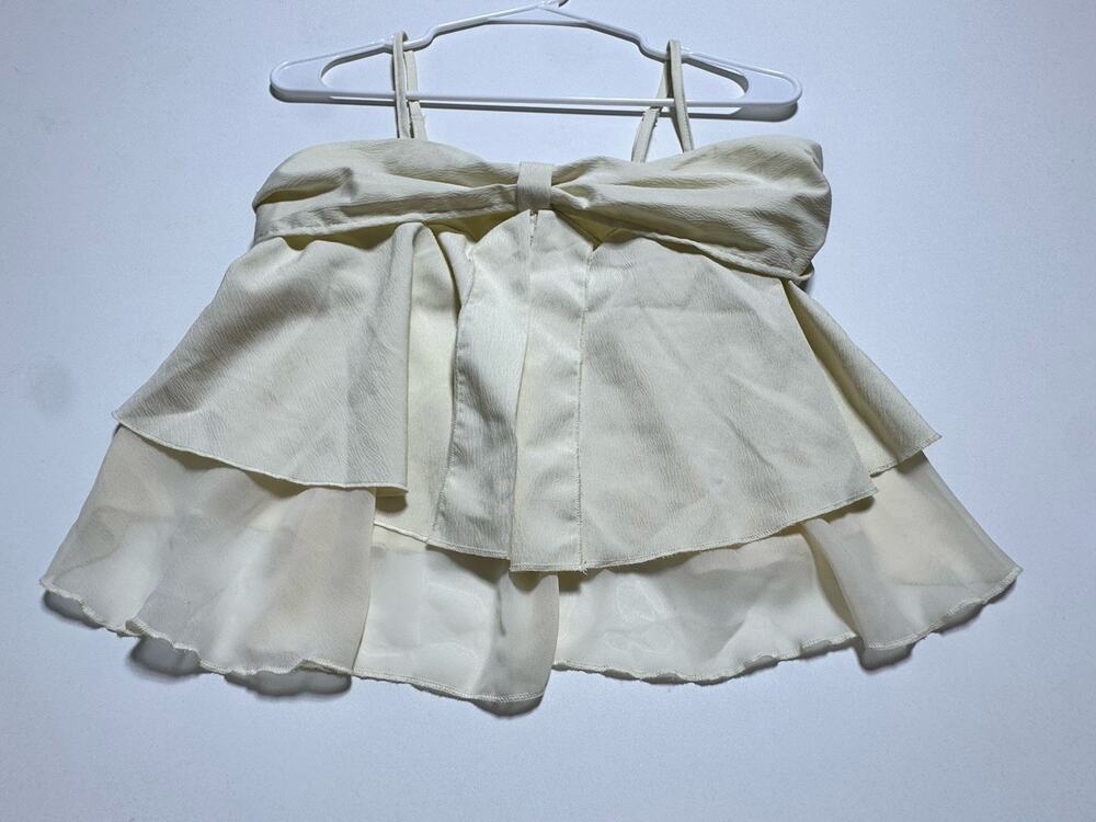 Women’s S Ivory Strapless Sleeveless Strappy Bow Ruffle Pullover Top Solid